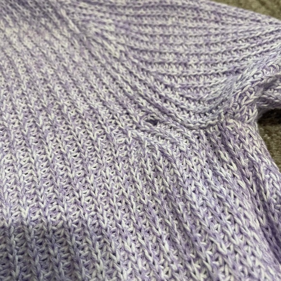 Women’s Ribbed V-Neck Sweater Purple Size Small | Cotton Blend 3/4 Sleeve Marled - Picture 5 of 7
